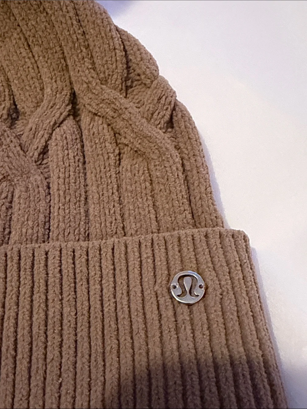 lululemon athletica Taupe Cable-Knit Pom Beanie